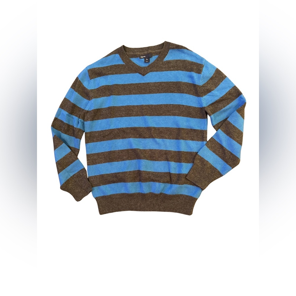 Gap Kids Classic V Neck Striped Sweater Blue Brown Size 10